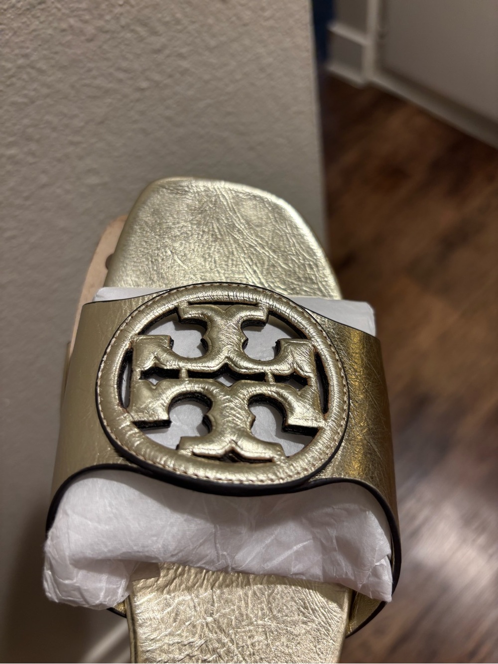 Tory Burch Gold Miller Logo Slide Sandals - Picture 6 of 10